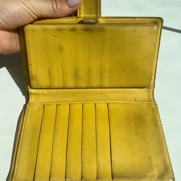 CHANEL Mustard Yellow Leather Clutch Long Wallet Gold Kisslock - Picture 7 of 16